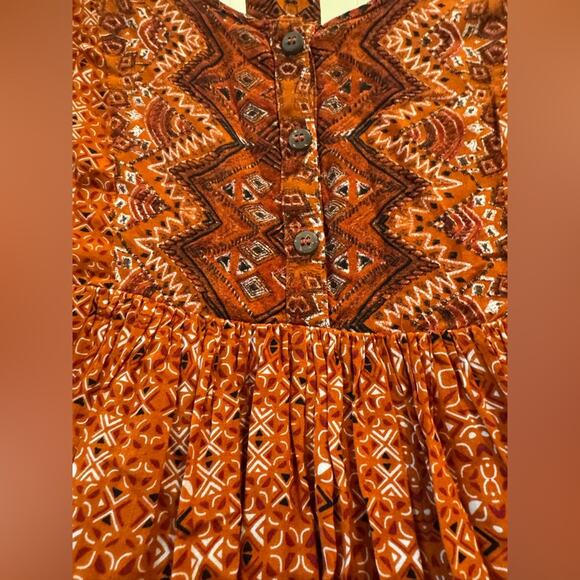 Free People Bohemian Rust Red Dress with Geometric Patterns - Super Soft Rayon - Picture 3 of 8
